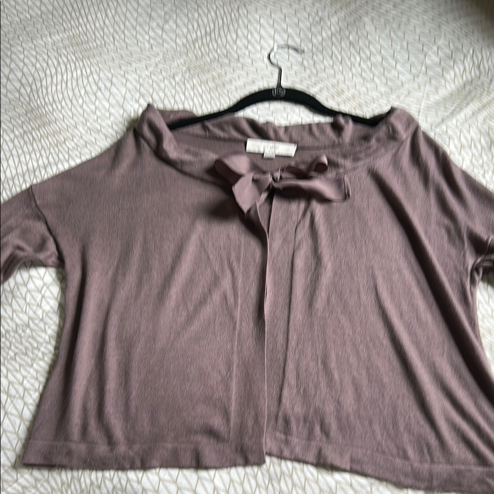 Loft Women's Mauve Cardigan with Bow Detail - Size M